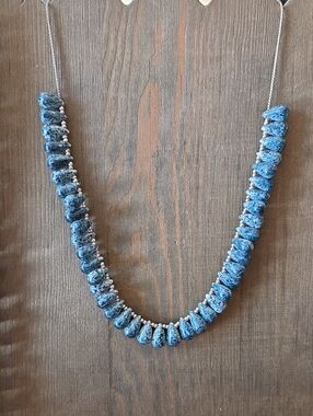 Versona Speckled Blue Bead Necklace with Silver Accents